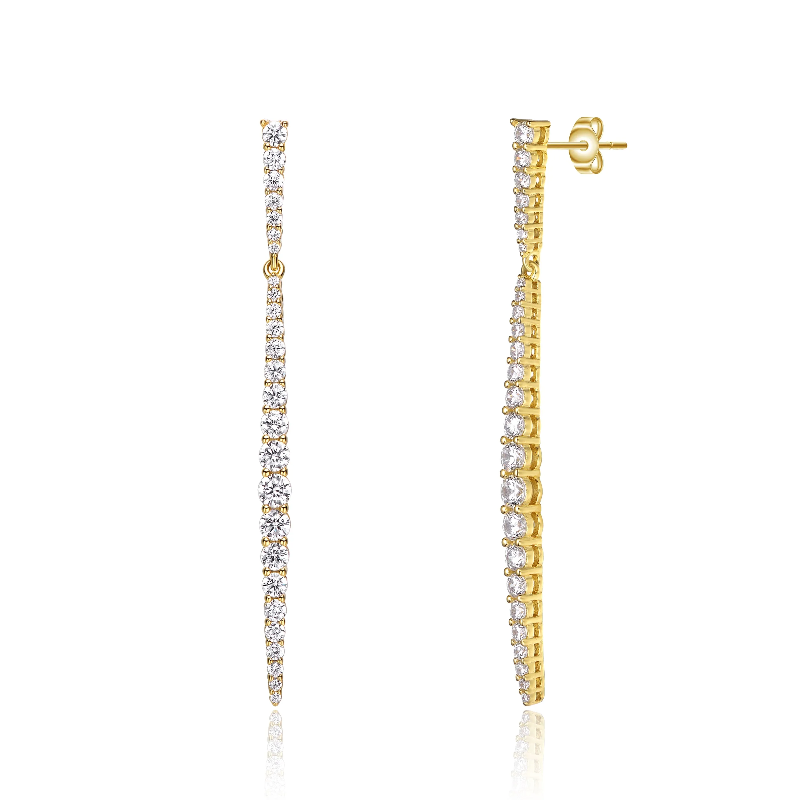 14k Yellow Gold Plated with Cubic Zirconia Icicle Cluster Spike Dangle Earrings in Sterling Silver