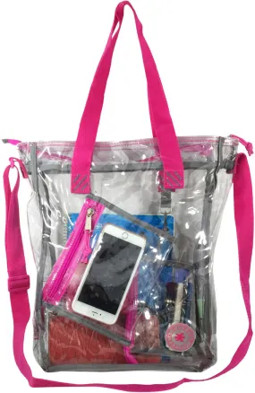 15.5" clear/hot pink 0.5mm pvc messenger bag Case of 24