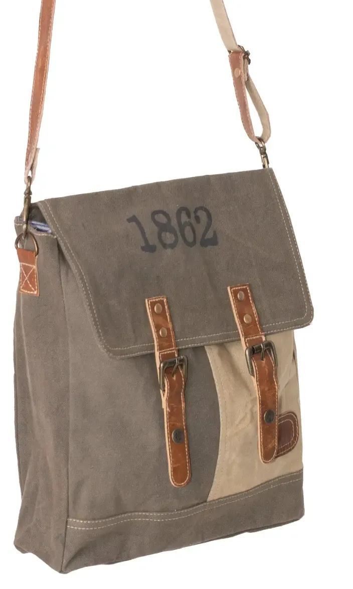 '1862' Upcycled Canvas & Leather Messenger Bag