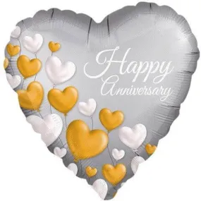 18" Anniversary Platinum Hearts Mylar Balloon #281