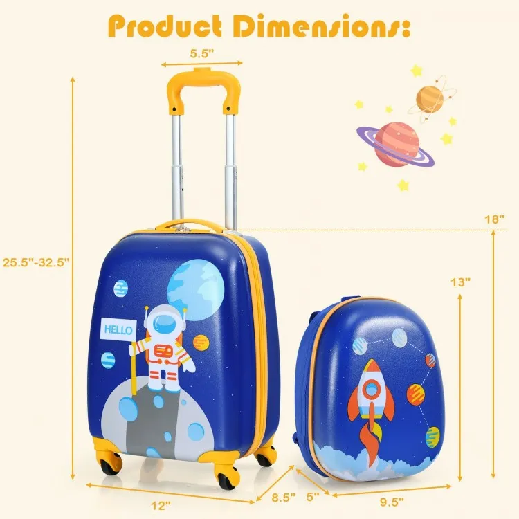 2 Pieces 12 Inch 16 Inch Kids Luggage Set with Backpack and Suitcase - Astronaut