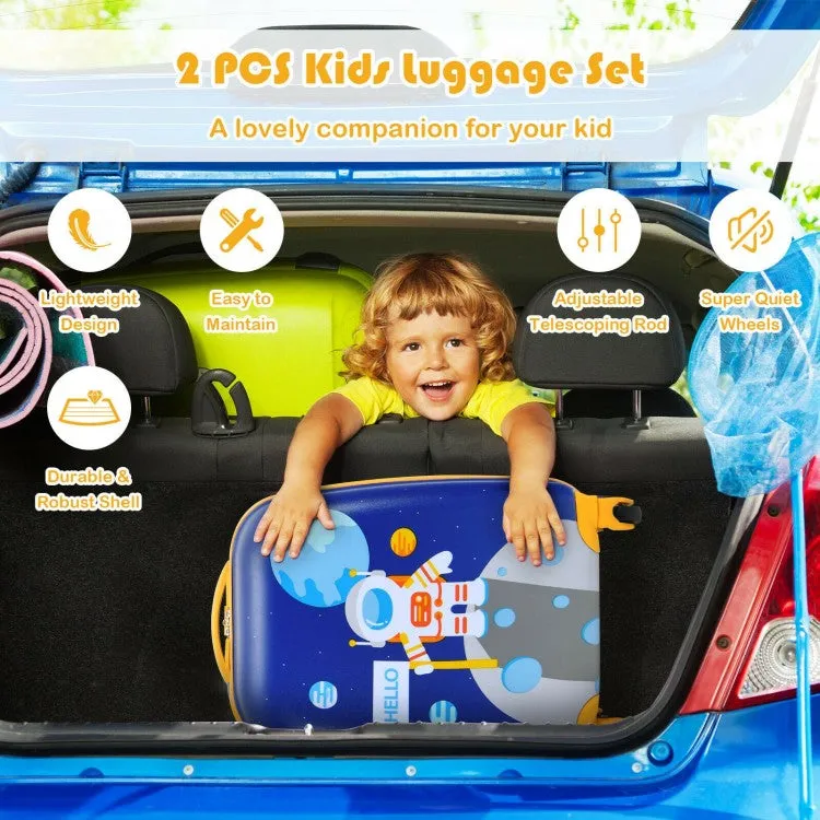 2 Pieces 12 Inch 16 Inch Kids Luggage Set with Backpack and Suitcase - Astronaut