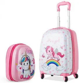 2 Pieces 12 Inch 16 Inch Kids Luggage Set with Backpack and Suitcase - Unicorn