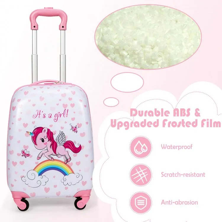 2 Pieces 12 Inch 16 Inch Kids Luggage Set with Backpack and Suitcase - Unicorn