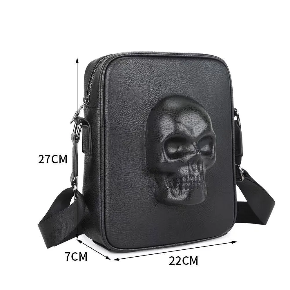 3D Bags Mens Skull Messenger Shoulder Handbag Black