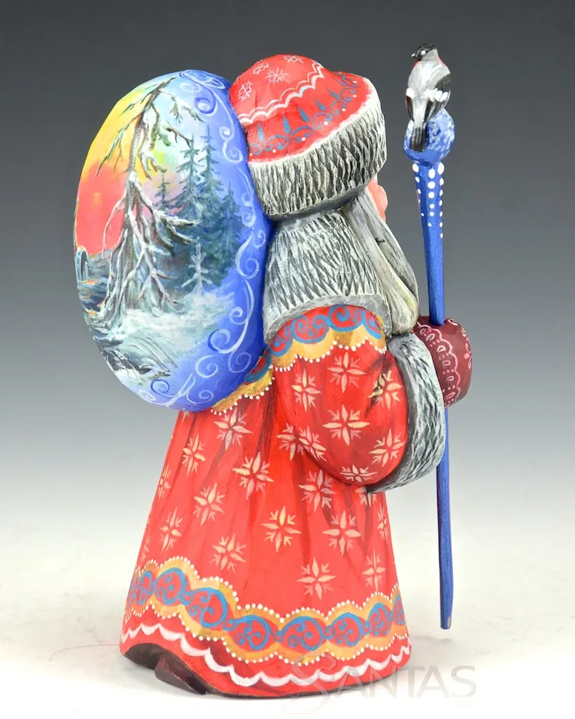 5 inch Red Russian Santa with Scenic Toy bag