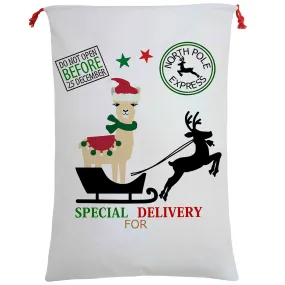 50x70cm Canvas Hessian Christmas Santa Sack Xmas Stocking Reindeer Kids Gift Bag, Special Delivery By Alpaca