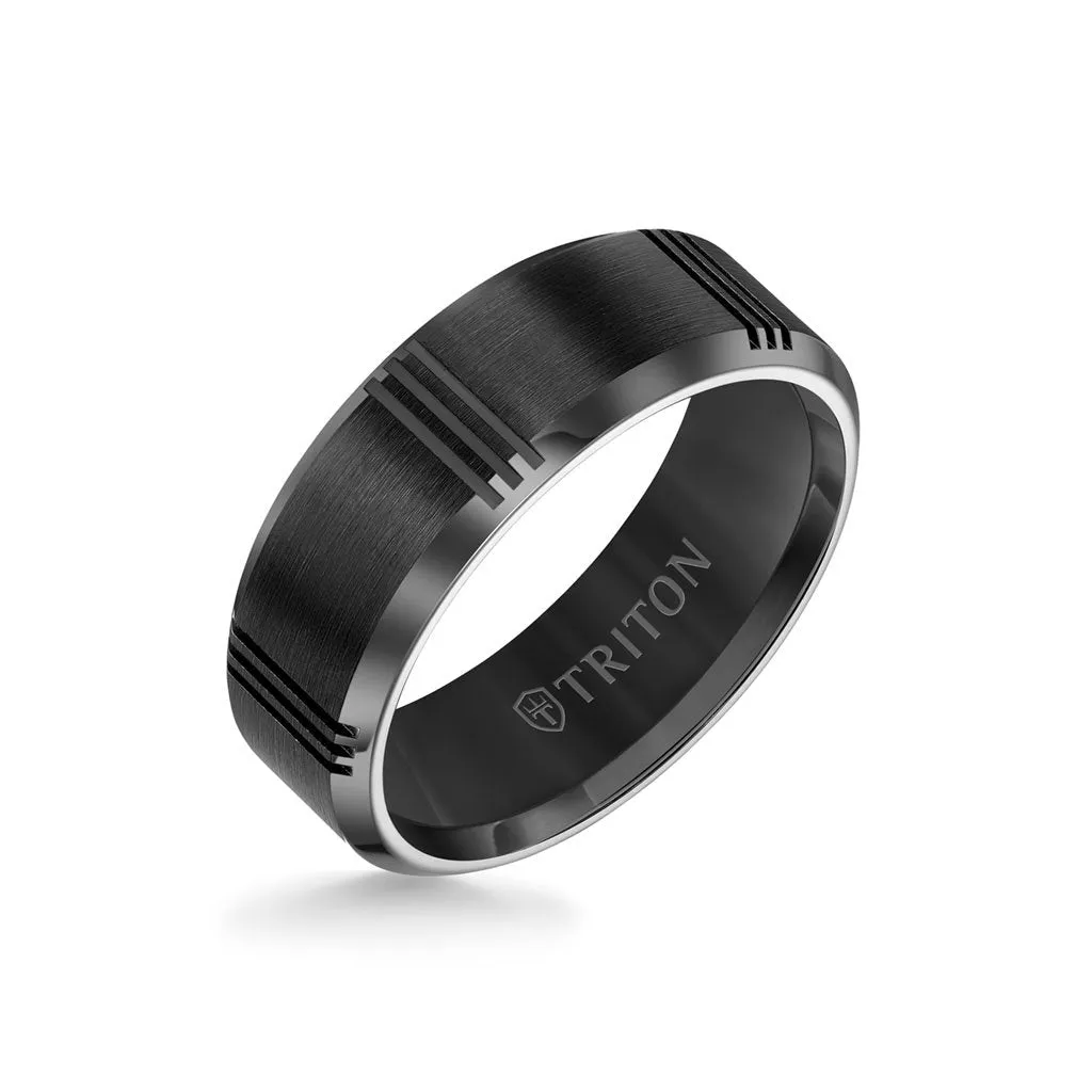 8MM Titanium Ring - Vertical Cut Center and Bevel Edge