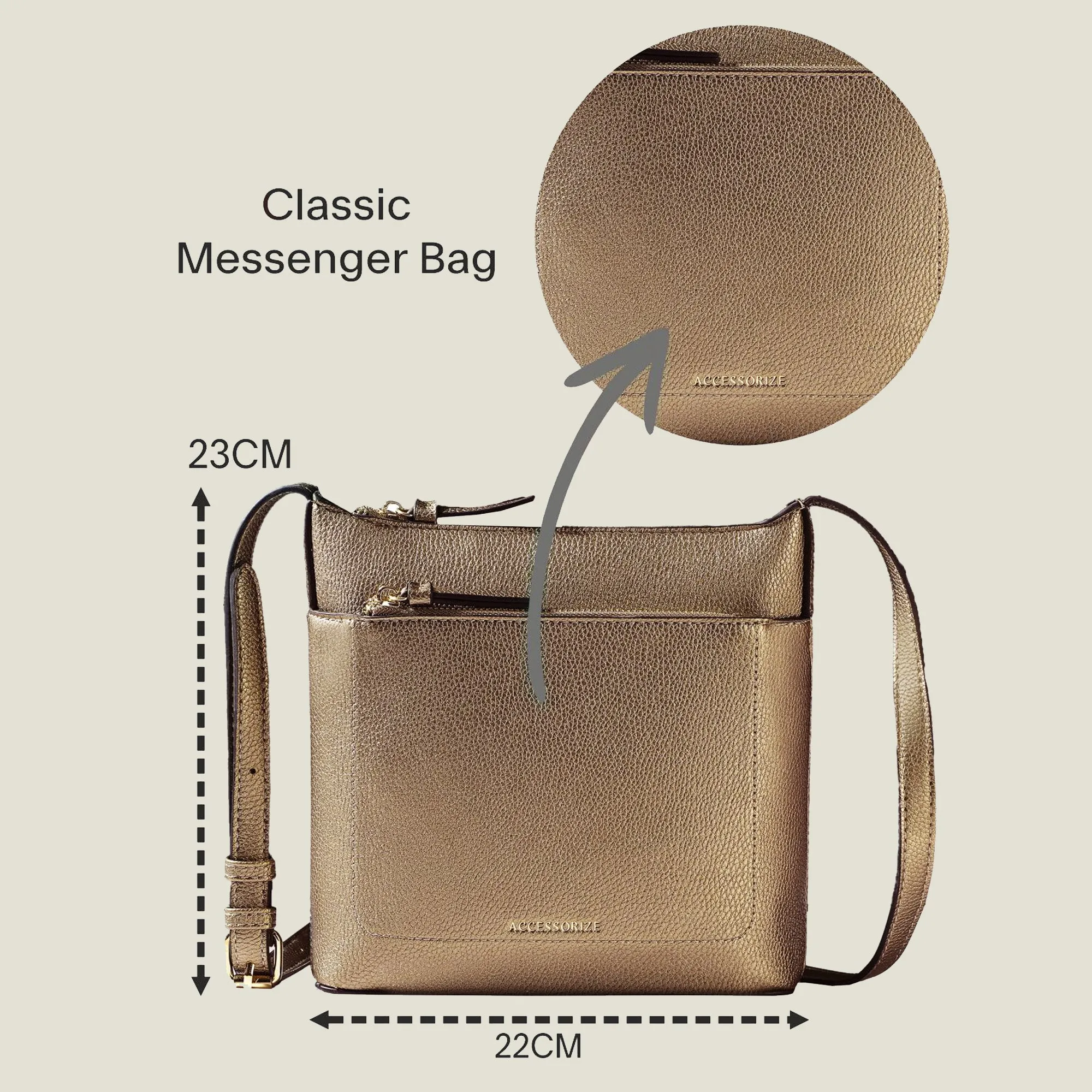 Accessorize London Women's Bronze Classic Messenger Bag