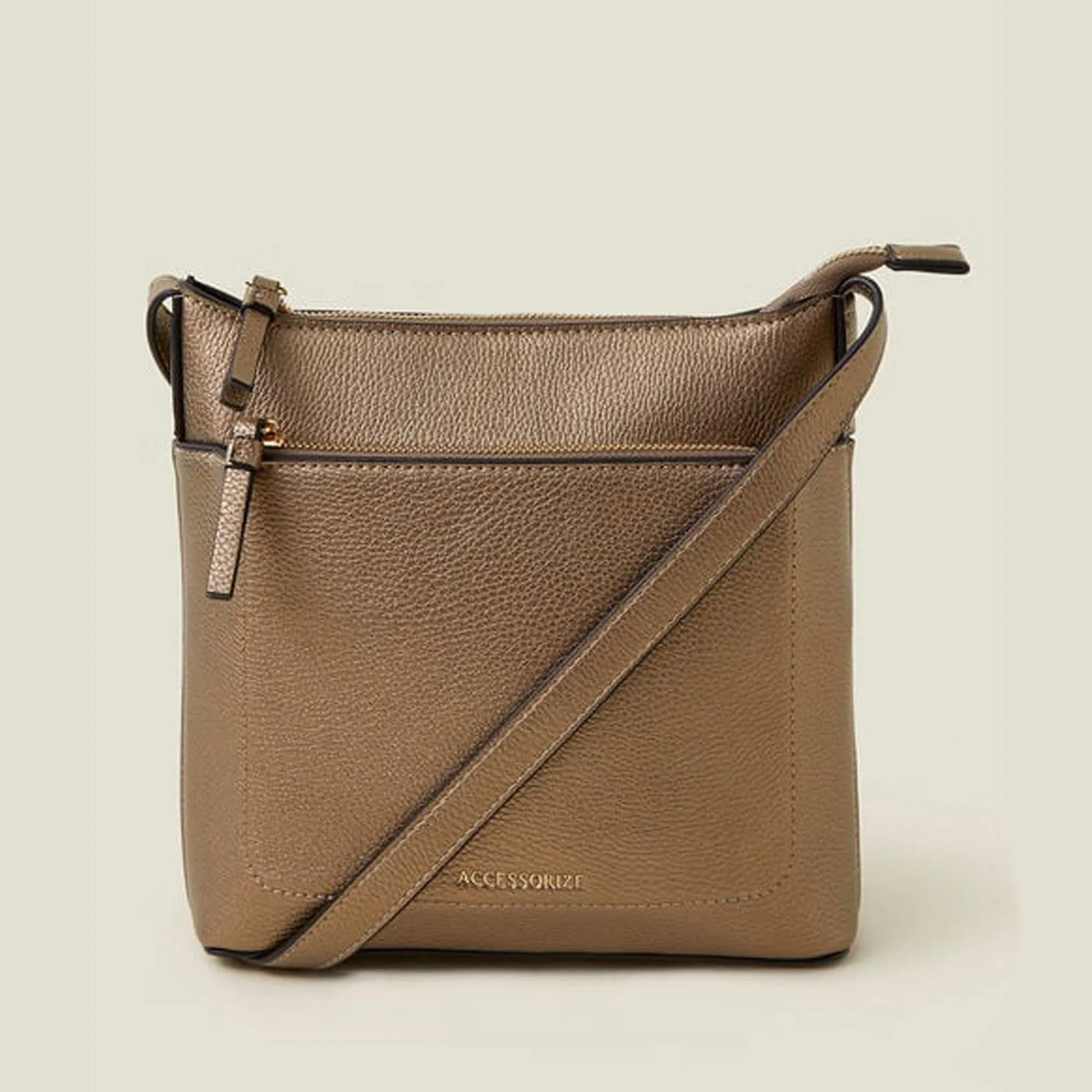 Accessorize London Women's Bronze Classic Messenger Bag