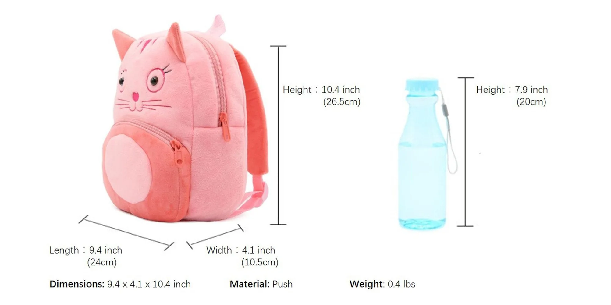 Anykidz 3D Pink Cat Kids School Backpack Cute Cartoon Animal Style Children Toddler Plush Bag Perfect Accessories For Boys and Girls