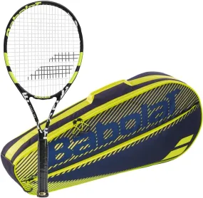 Babolat Evoke 102 Strung Tennis Racquet (Black/Yellow) Bundled with an RH3 Essential Tennis Bag