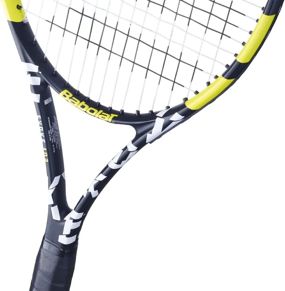 Babolat Evoke 102 Strung Tennis Racquet (Black/Yellow) Bundled with an RH3 Essential Tennis Bag