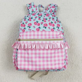 Baby Kids Girls Backpacks Pink Flowers Checkered Backpack Zip Back Bags BA0217