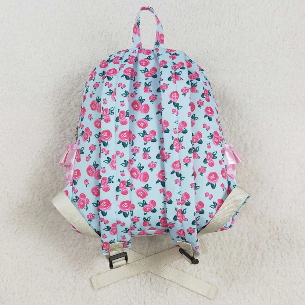 Baby Kids Girls Backpacks Pink Flowers Checkered Backpack Zip Back Bags BA0217