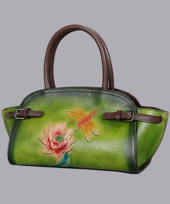 Beautiful Green Rub color Paitings Calf Leather Messenger Bag