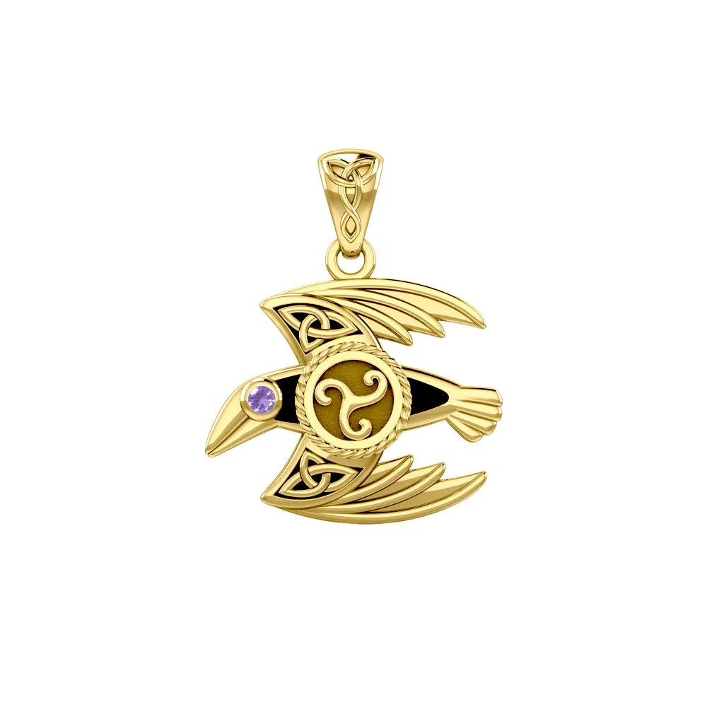 Behind the Mystery of the Mythical Raven 14K Yellow Gold Jewelry Pendant with Gemstone GPD5381