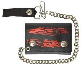 Biker Chain Trifold Wallet Long Flames Genuine Leather 946-47 (C)