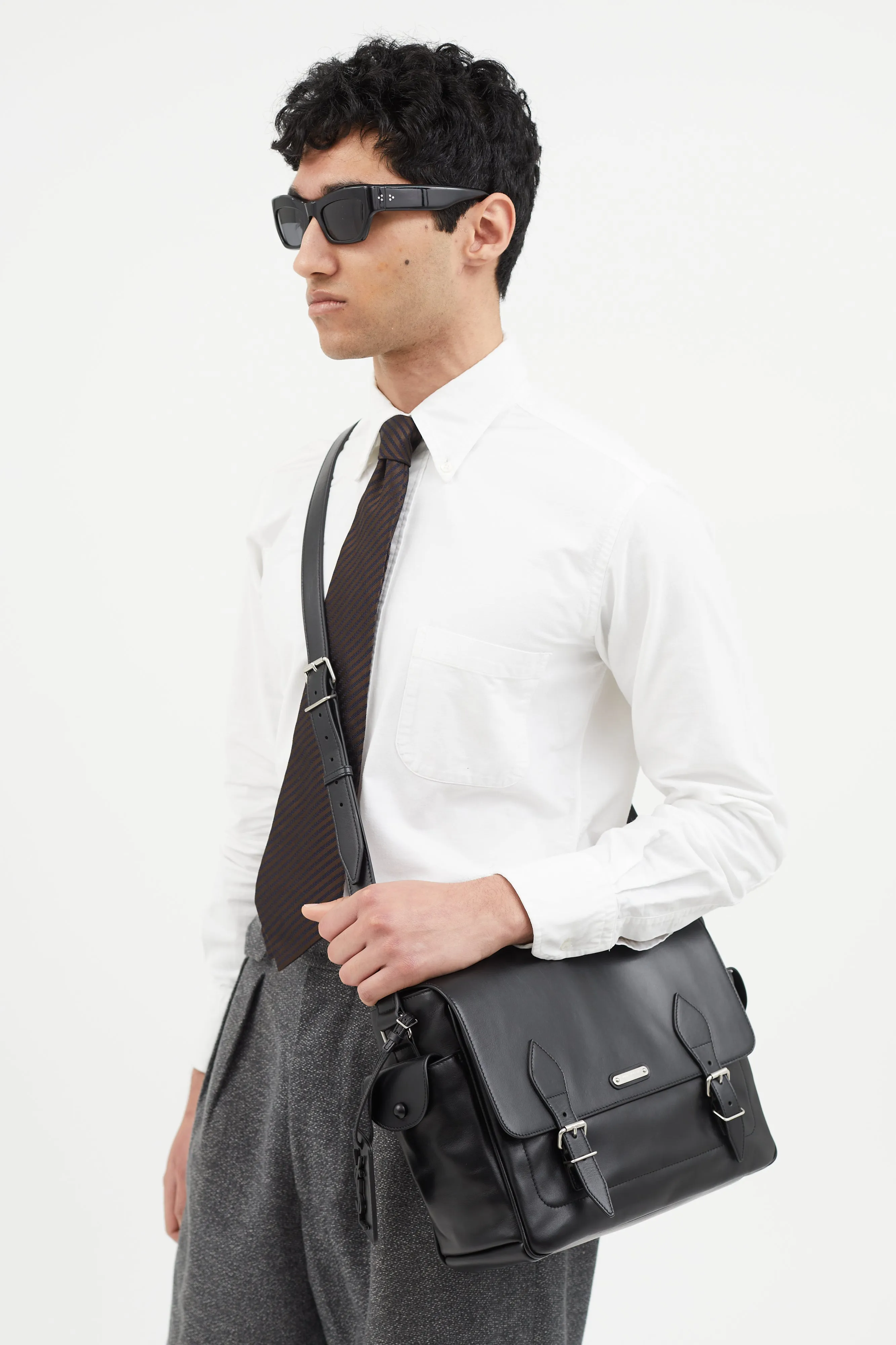 Black Leather Messenger Bag