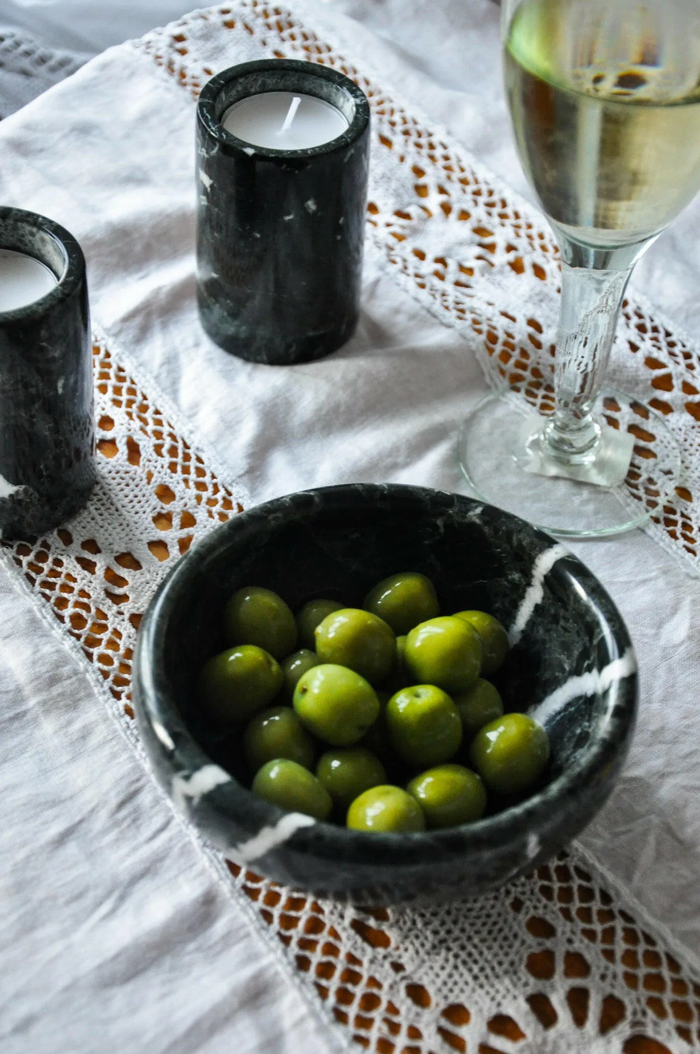 Black Marble Cylinder Tea Light Holder