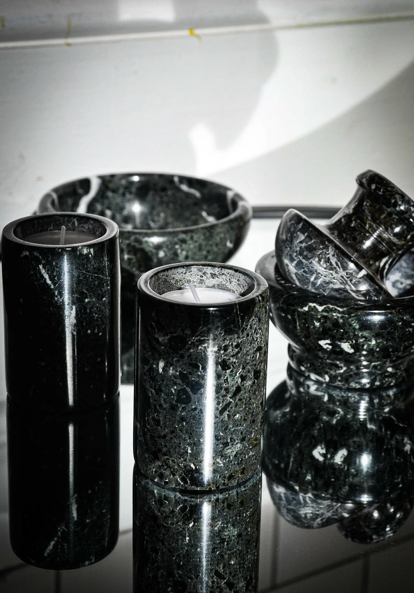 Black Marble Cylinder Tea Light Holder