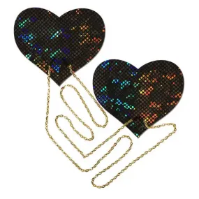 Black Shattered Disco Ball Heart W/ Gold Chains Pasties