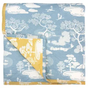 Blue and Yellow Zen Onsen Garden Baby Quilt