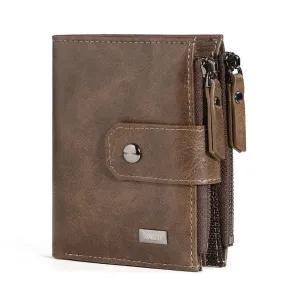 Brown Anti-theft Business Leather Short Mens Zipper Wallet