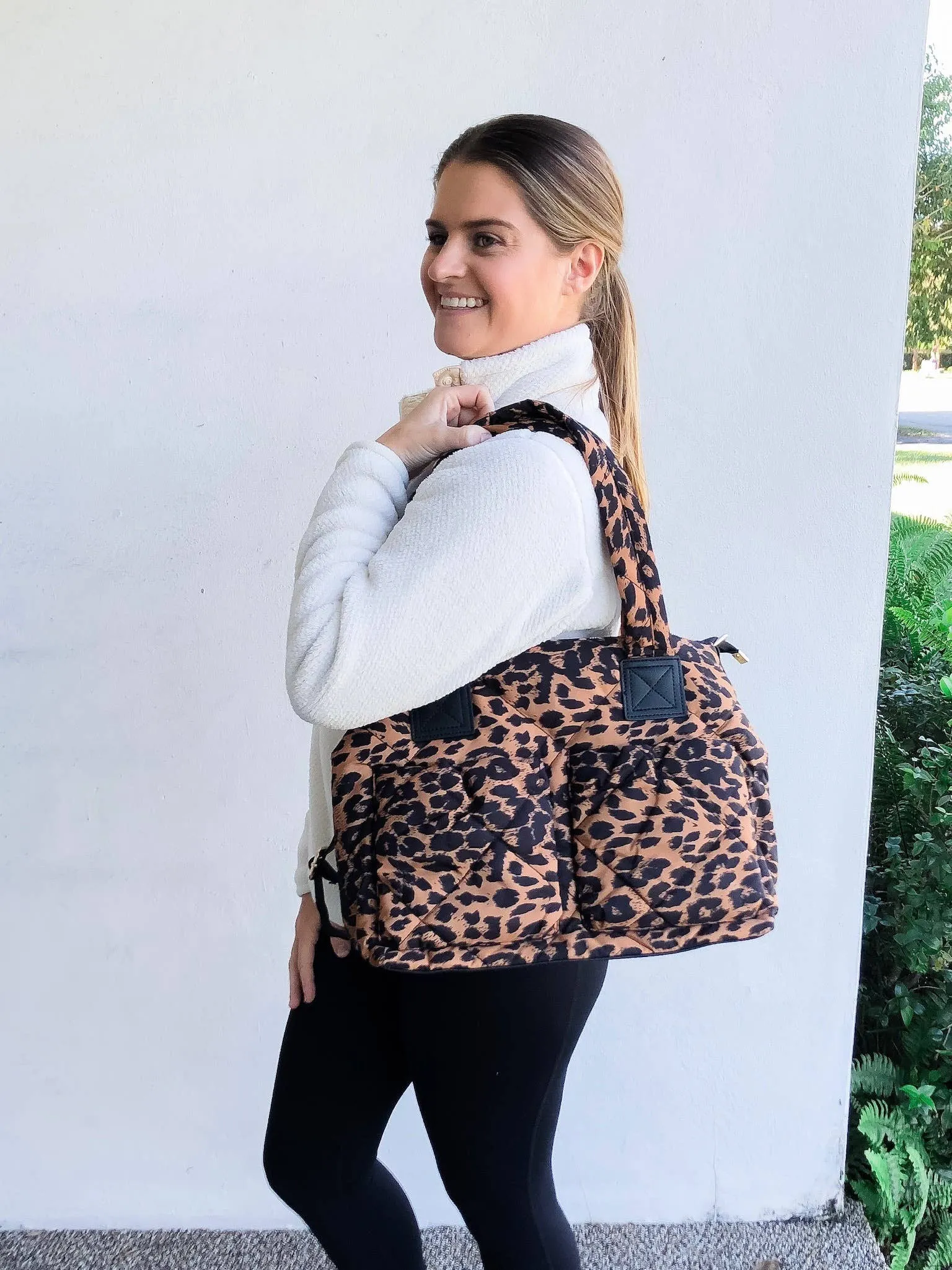 Brown Leopard Puffer Messenger Bag