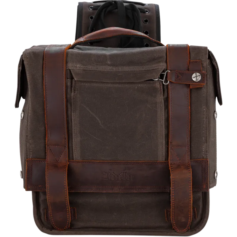 Burly Brand Throwover Saddlebags - Dark Oak Waxed Cotton