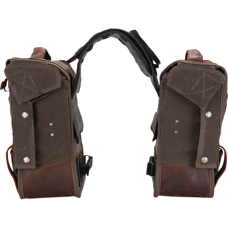 Burly Brand Throwover Saddlebags - Dark Oak Waxed Cotton