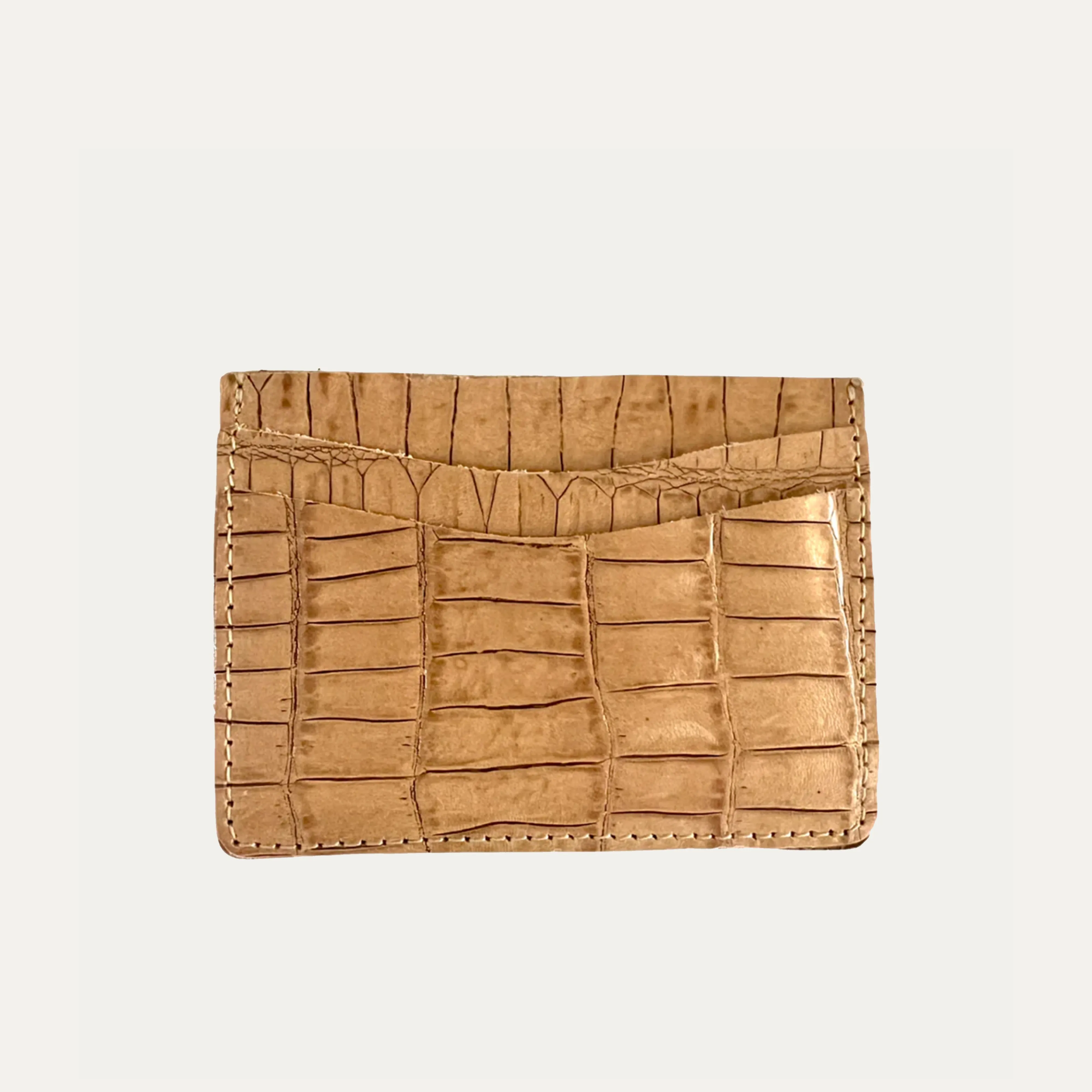 Card Holder | Tan Croc Print Patent Leather