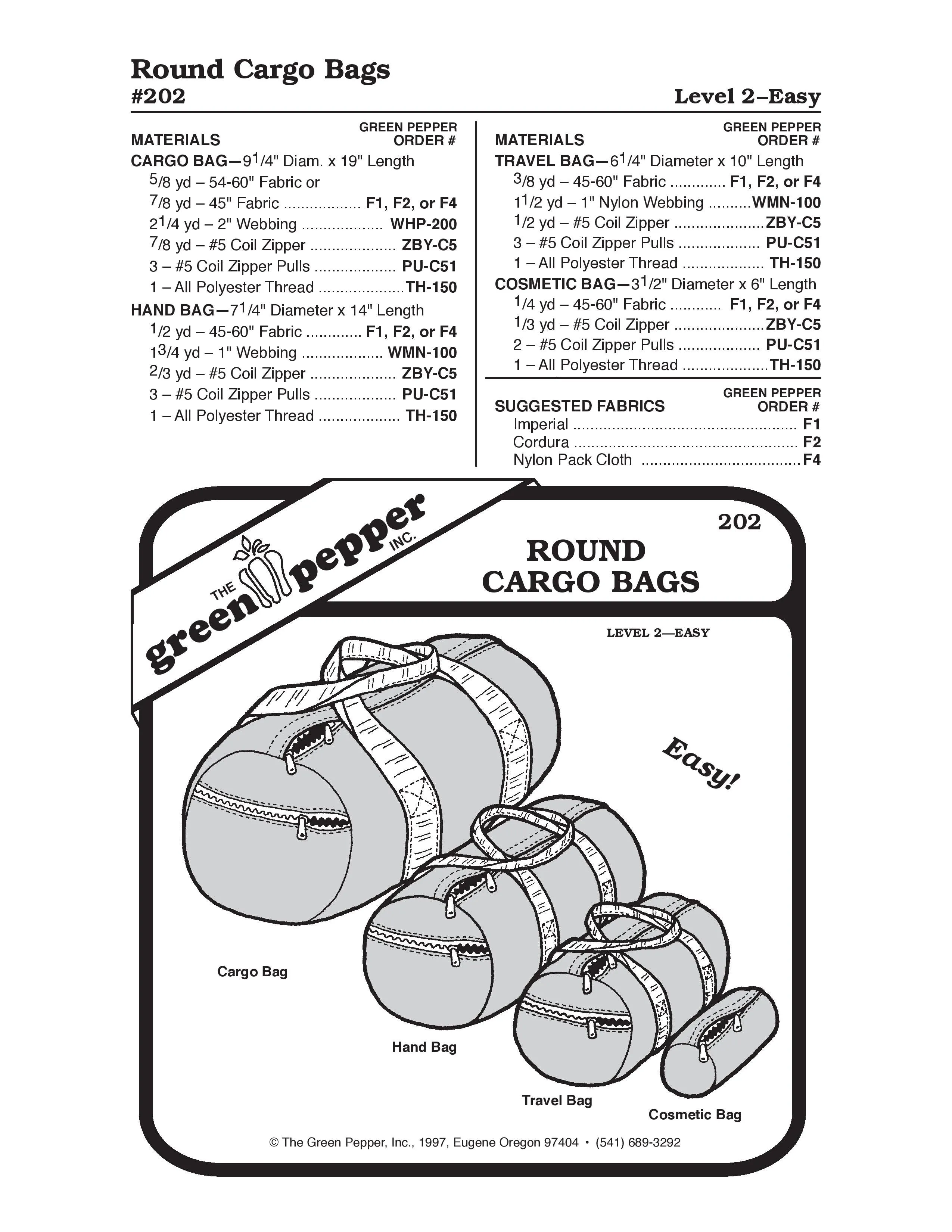 Cargo Bag, Hand Bag, Travel Bag, Cosmetic Bag Sewing Pattern (Sold per Each)