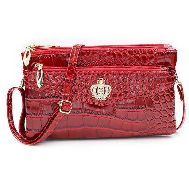 Chic Plaid PU Simulated Diamond Crown Pattern Zipper Handbag With 3 Layers