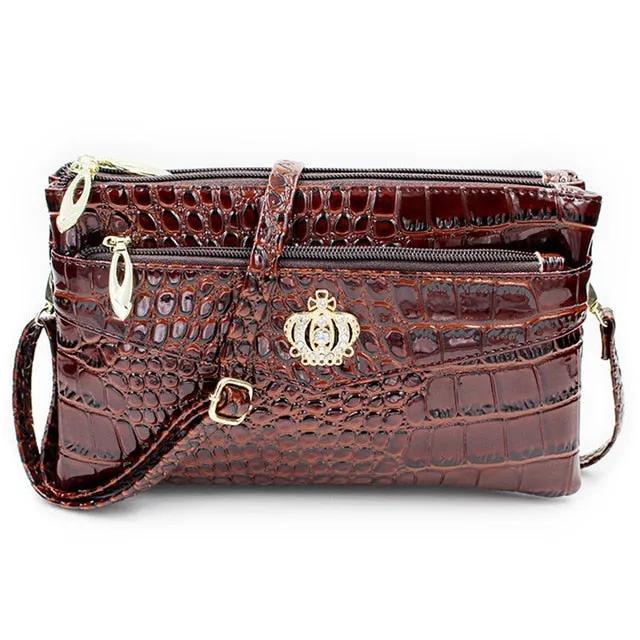 Chic Plaid PU Simulated Diamond Crown Pattern Zipper Handbag With 3 Layers