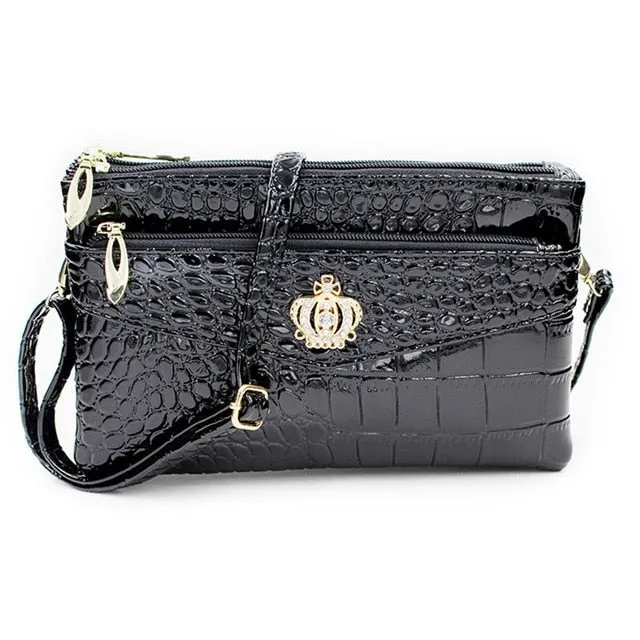 Chic Plaid PU Simulated Diamond Crown Pattern Zipper Handbag With 3 Layers