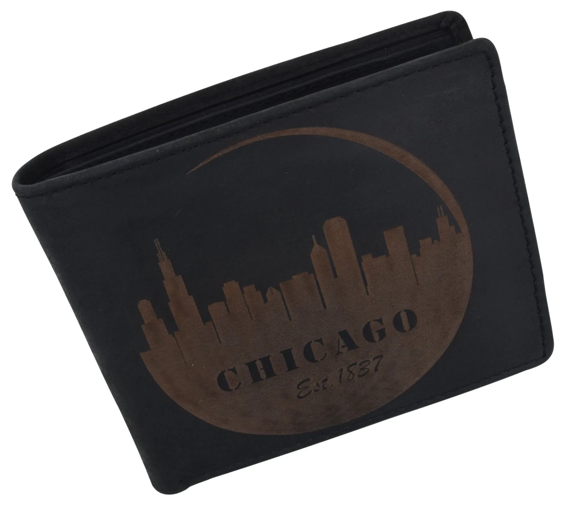 Chicago City Logo RFID Mens Leather Credit Card ID Bifold Wallet /53HTC Chicago