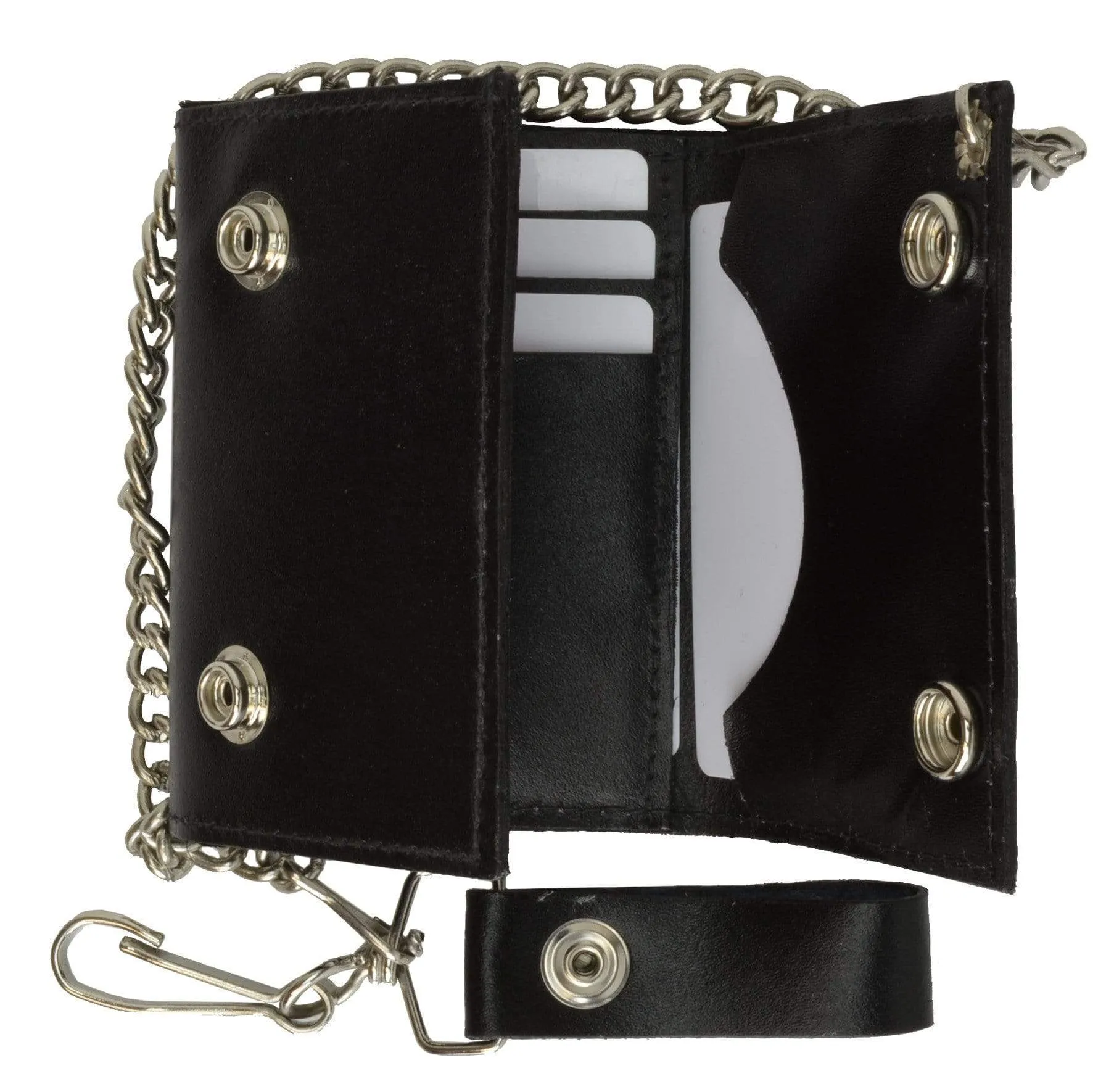 Chopper Cross Genuine Leather Trifold Biker's Wallet ID Card Holder w/ Chain 1046-9 (C)