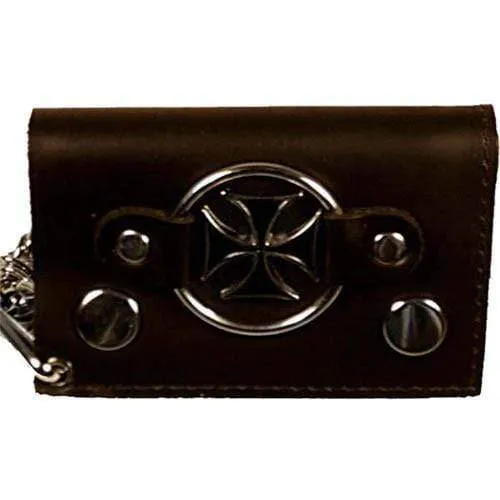 Chopper Cross Genuine Leather Trifold Biker's Wallet ID Card Holder w/ Chain 1046-9 (C)