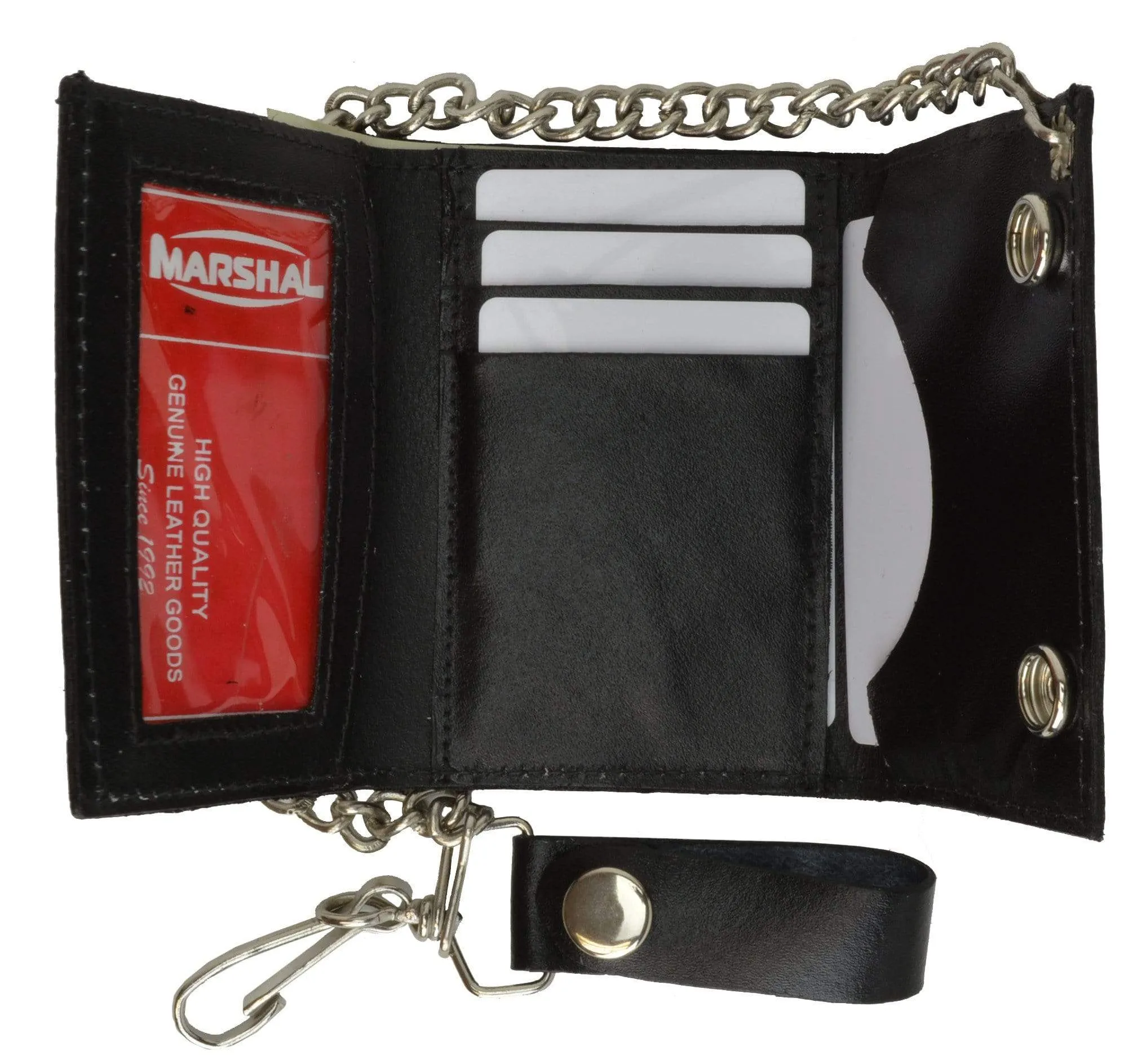 Chopper Cross Genuine Leather Trifold Biker's Wallet ID Card Holder w/ Chain 1046-9 (C)