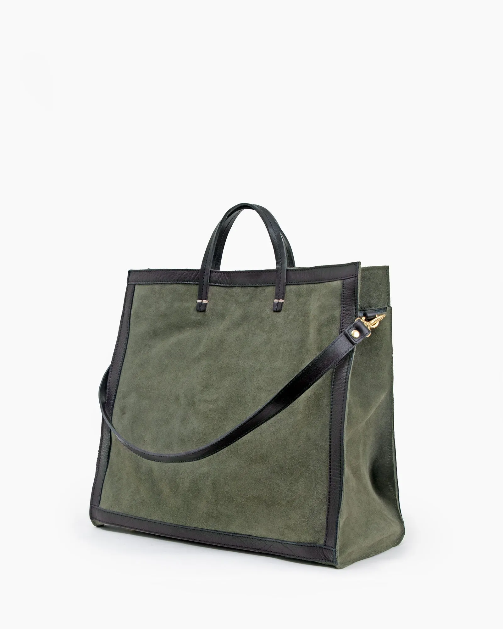 Clare V. - Simple Tote in Army Suede w/ Black Neptune Border