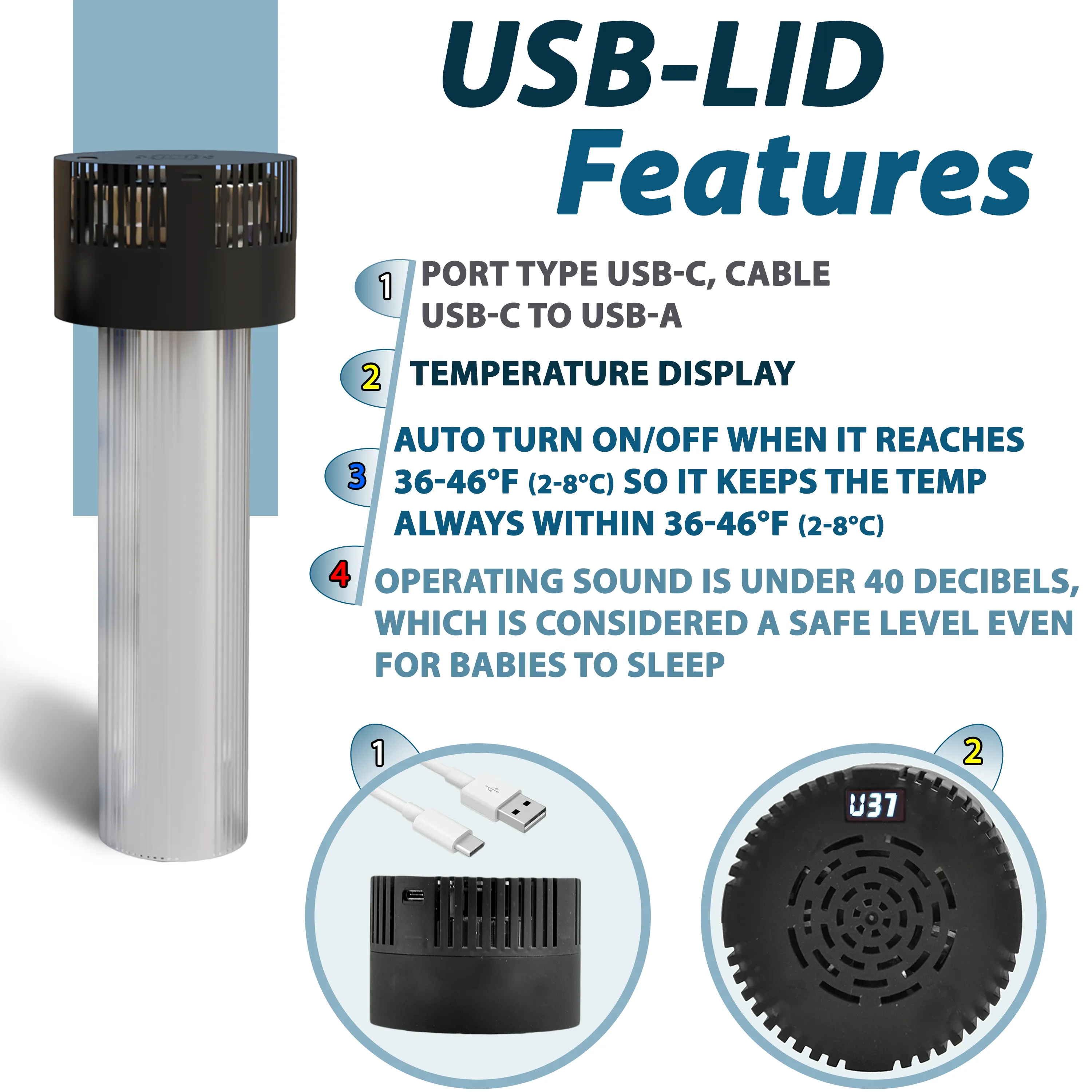 Cooling Lid with Auto Shut-Off and Temperature-Display