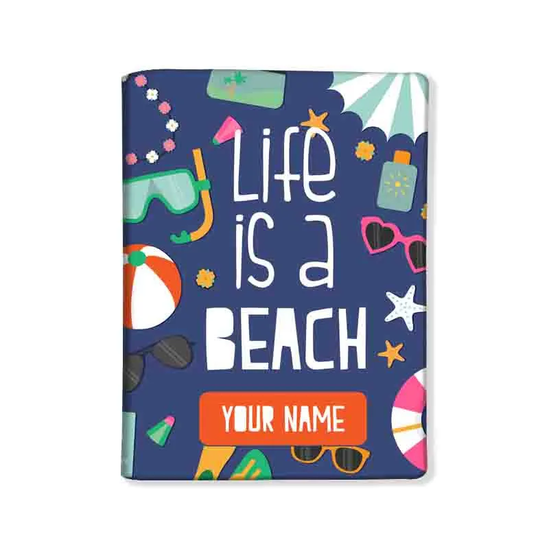 Customized Passport Cover Luggage Tag Set - Life is A Beach Blue