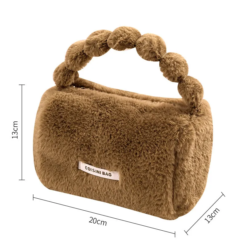 Cute Plush Cosmetic Bag Travel Skin Care Product Storage Trendy Plush Storage Bag with Durable Handles and Wide Opening for Easy Access