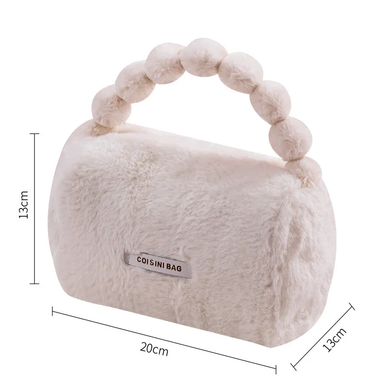 Cute Plush Cosmetic Bag Travel Skin Care Product Storage Trendy Plush Storage Bag with Durable Handles and Wide Opening for Easy Access