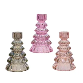 Decoris 13cm Iridescent Glass Christmas Tree Candleholder (Choice of 3)