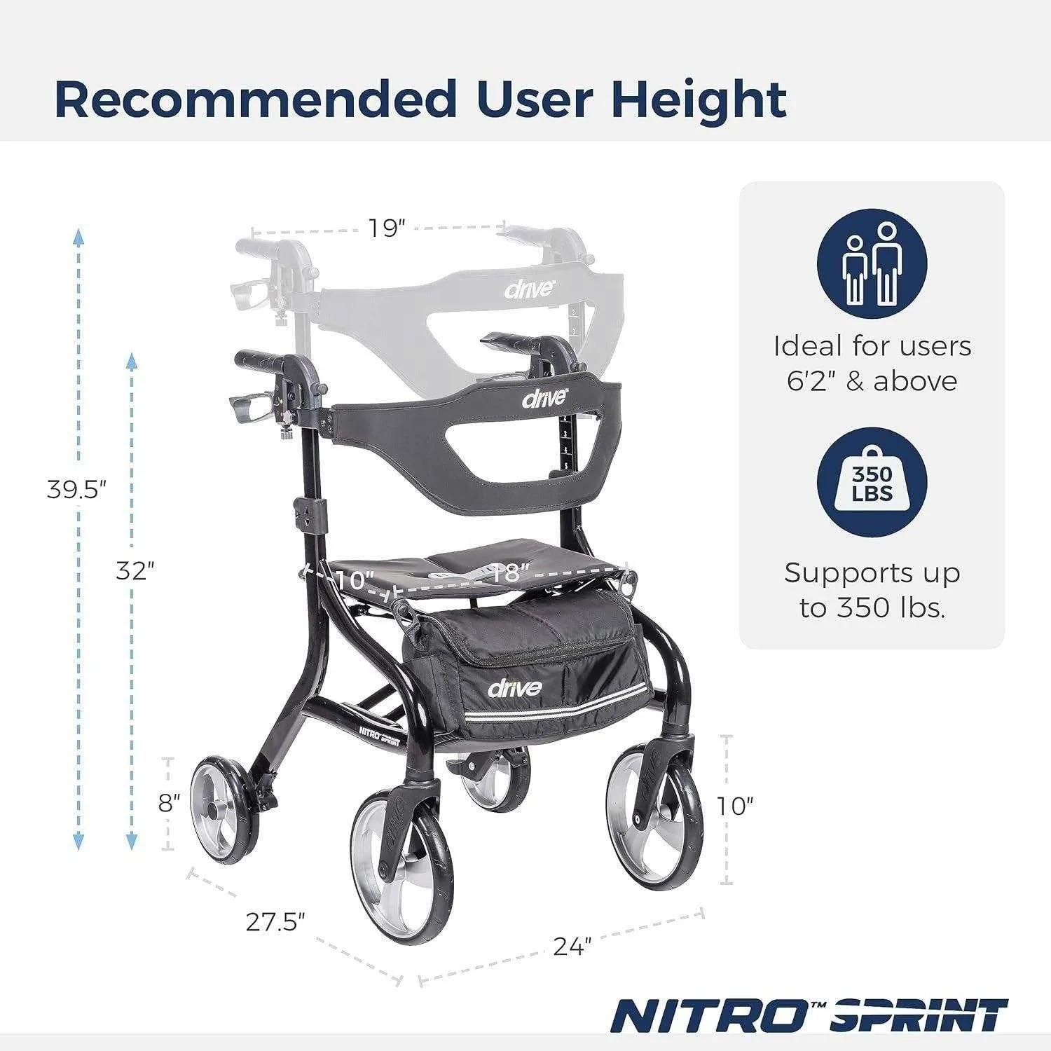 Drive Medical Nitro Sprint Rollator Rolling Walker - Tall