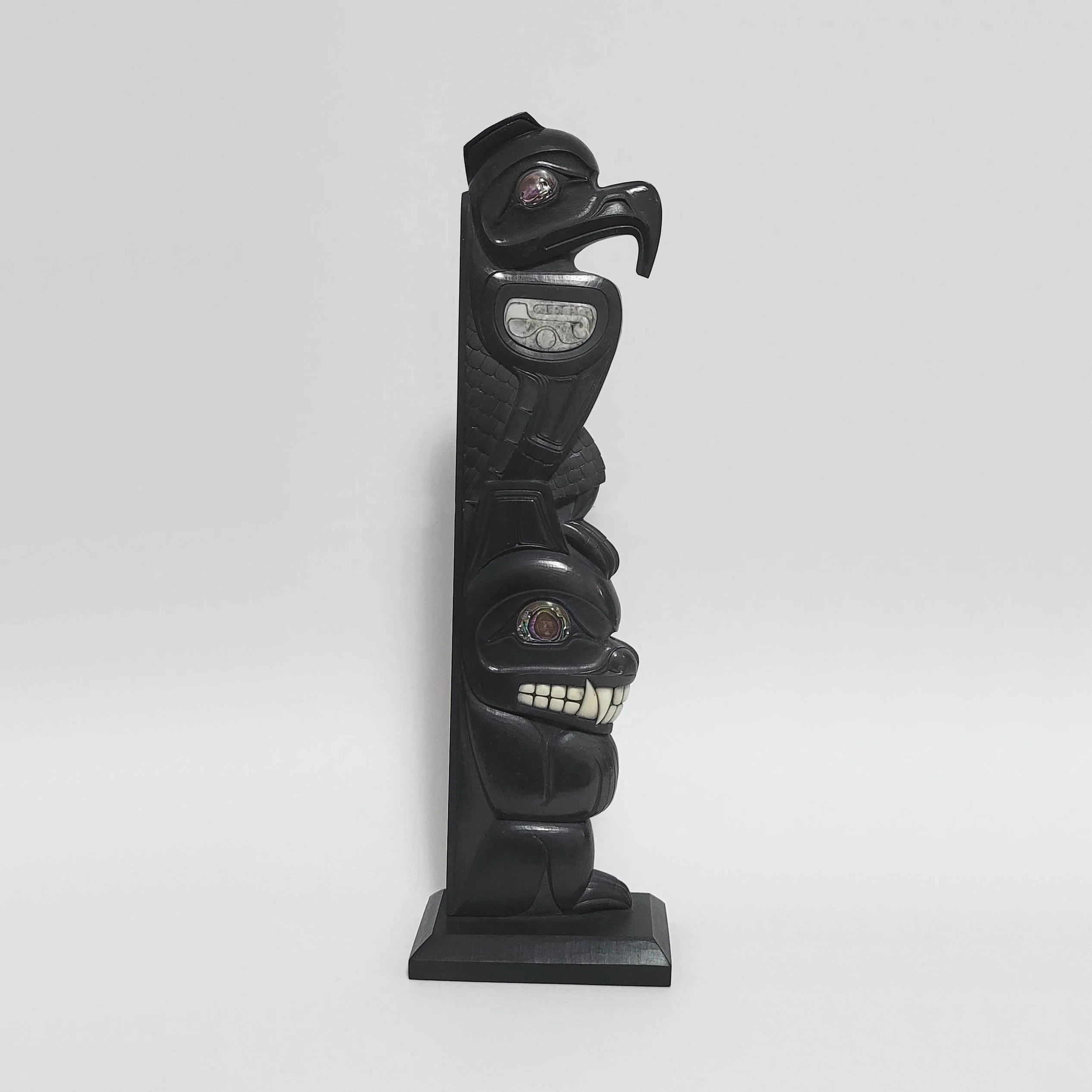 Eagle and Bear Argillite Totem Pole