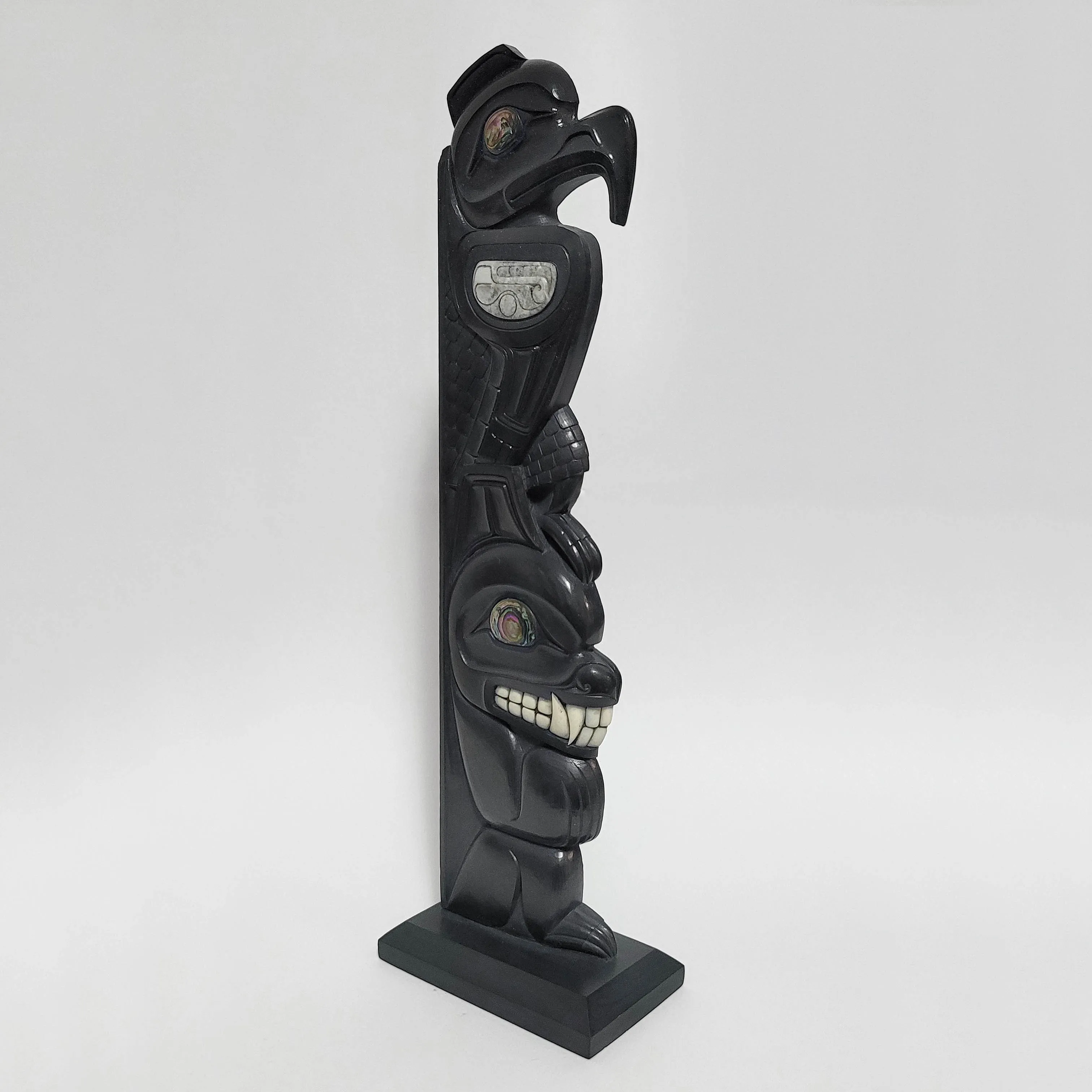 Eagle and Bear Argillite Totem Pole