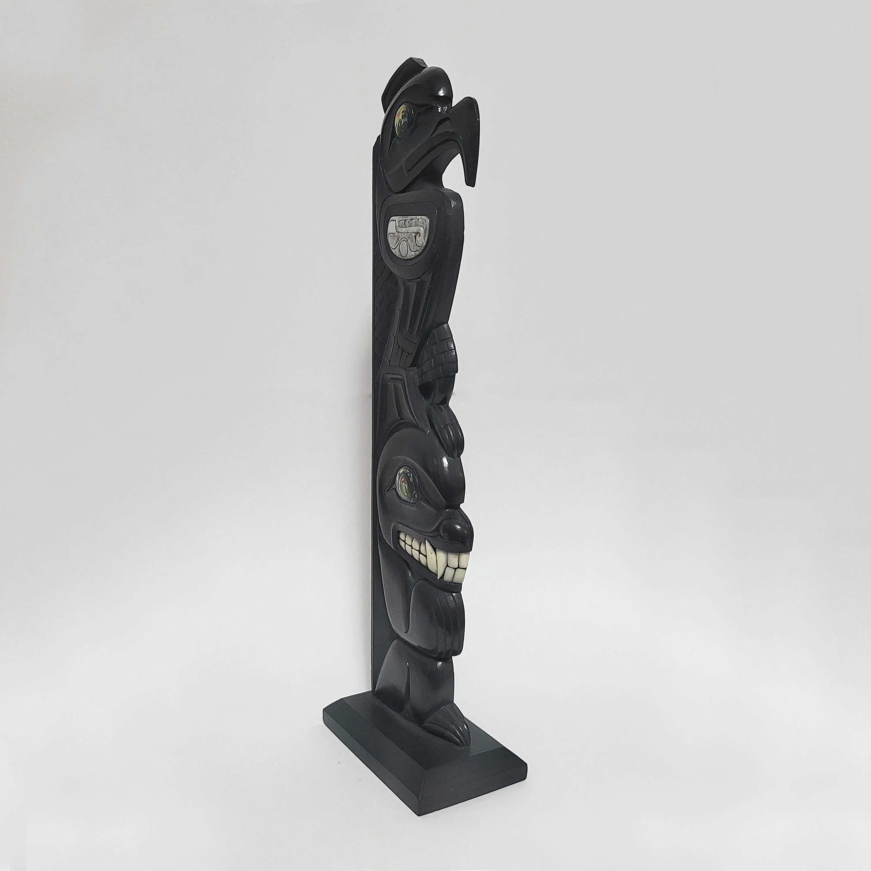 Eagle and Bear Argillite Totem Pole